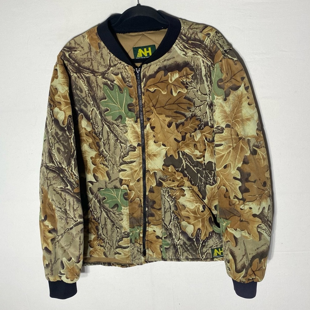 Vintage Natural Habitat Brown Green Leafy Camouflage Bomber Jacket L Gorpcore